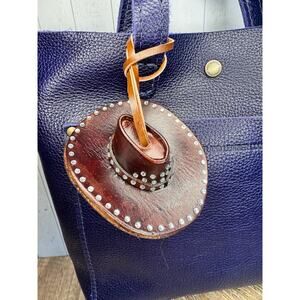 Western Leather Purse Charm Large Dark Brown Cowboy Hat Sparkly Bag Charm